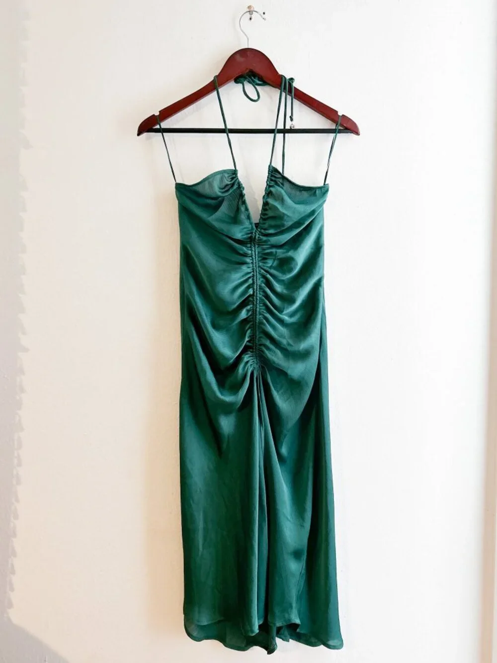 Free People Nothing Better Ruched Midi Green Everglade‎ Slip Dress XS